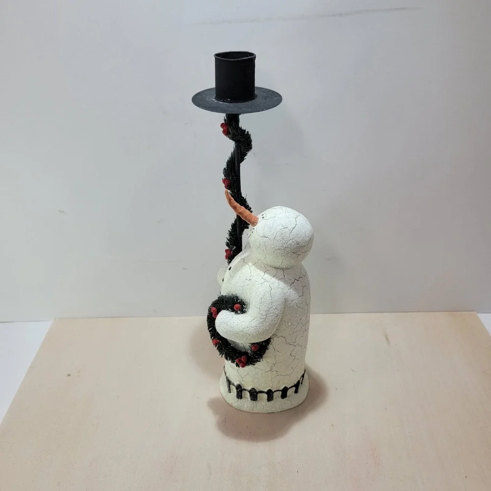 Department 56 Snowman Candlestick‎ Holder Black Top Hat Winter Holiday Decor